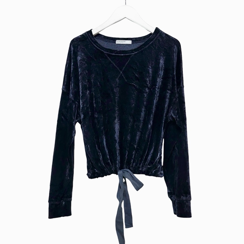 Stateside Deep Navy Blue Velvet Women’s Sweatshirt Size Small